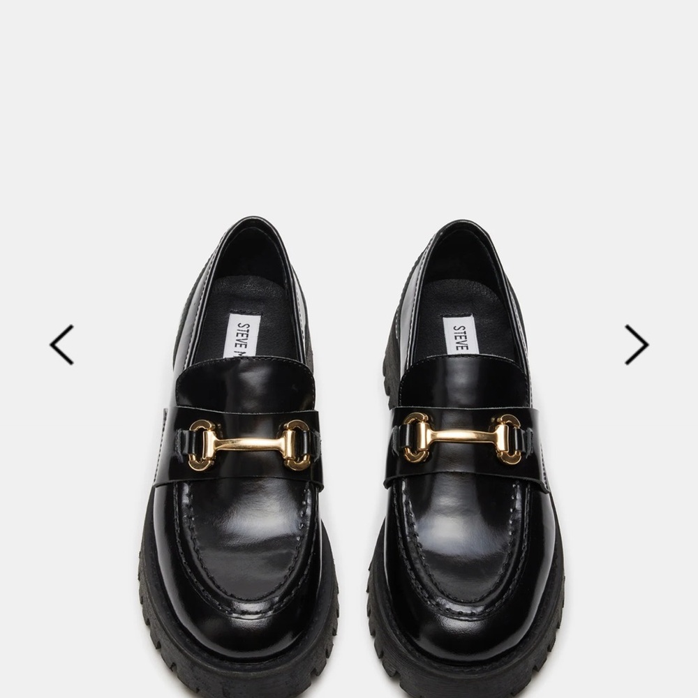 Steve Madden Black Loafers with Gold Detail
